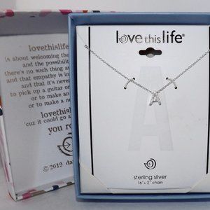 Love This Life Sterling Silver Crystal Necklace Letter  "A"  NEW $40